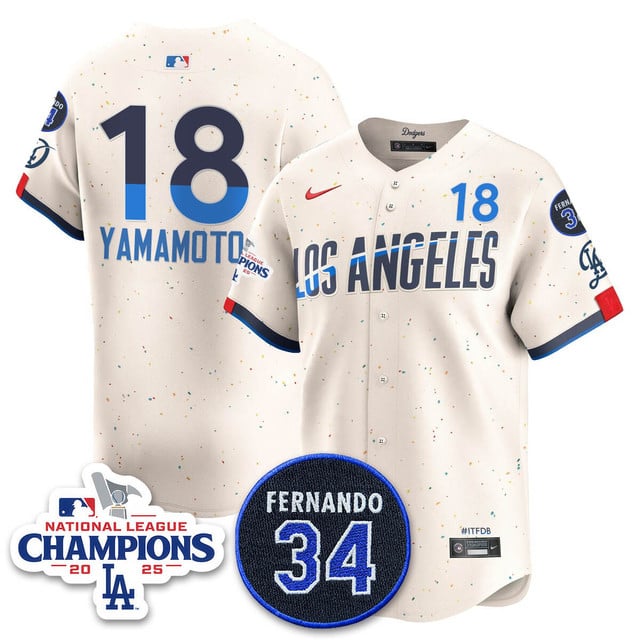 Los Angeles Dodgers 2025 NL Champions Jersey city connect #18 Yoshinobu Yamamoto