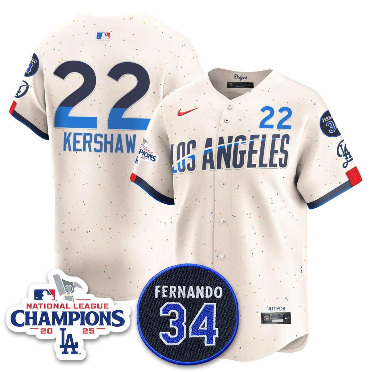 Los Angeles Dodgers 2025 NL Champions Jersey city connect #22 Clayton Kershaw