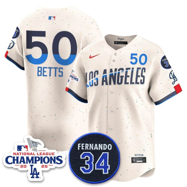 Los Angeles Dodgers 2025 NL Champions Jersey city connect #50 Mookie Betts