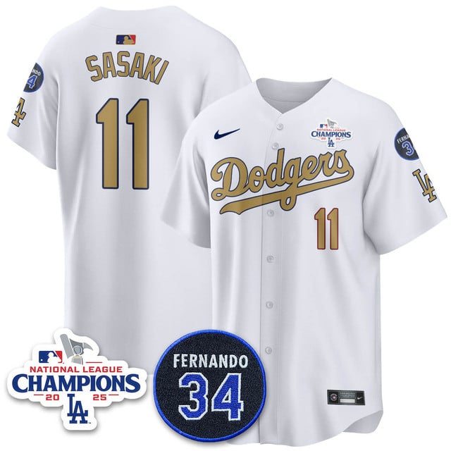 Los Angeles Dodgers 2025 NL Champions Jersey gold #11 Roki Sasaki