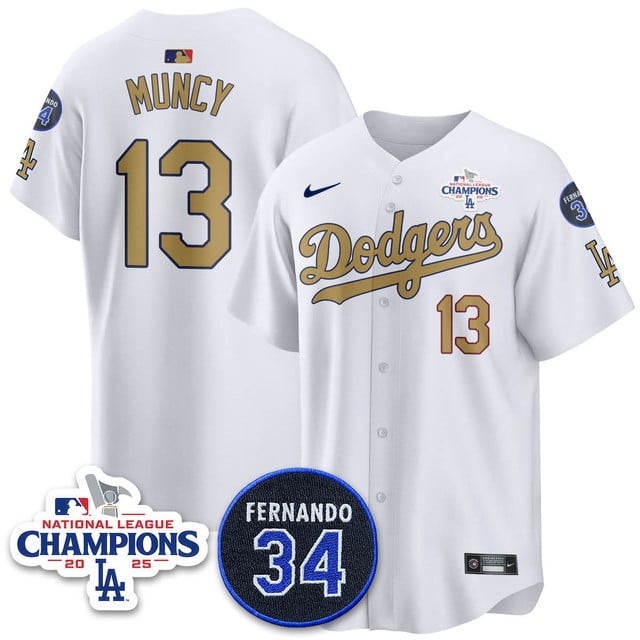 Los Angeles Dodgers 2025 NL Champions Jersey gold #13 Max Muncy