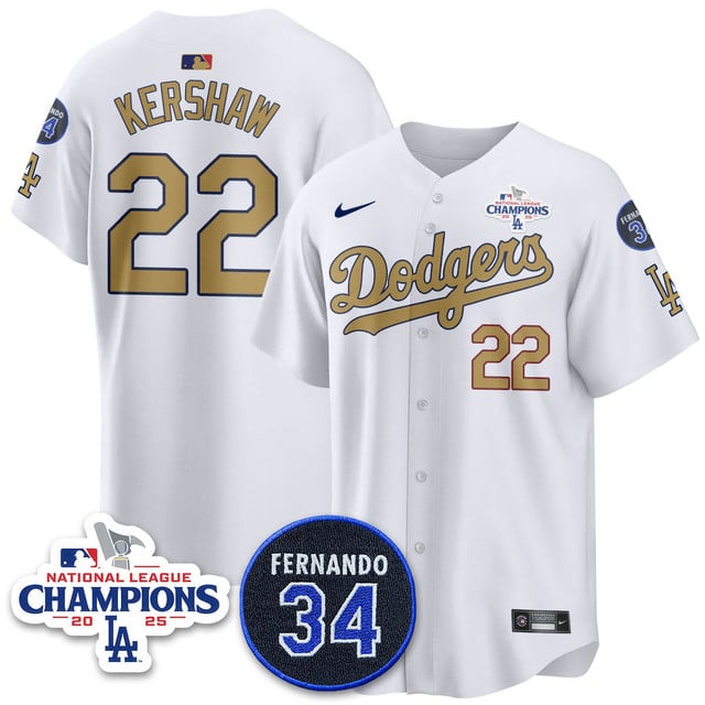 Los Angeles Dodgers 2025 NL Champions Jersey gold #22 Clayton Kershaw