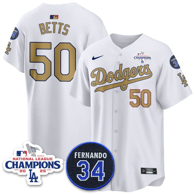 Los Angeles Dodgers 2025 NL Champions Jersey gold #50 Mookie Betts