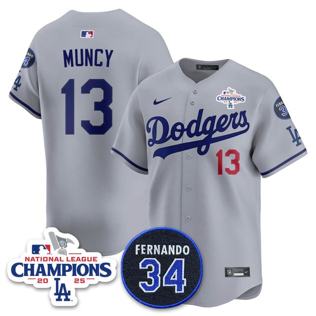 Los Angeles Dodgers 2025 NL Champions Jersey gray #13 Max Muncy