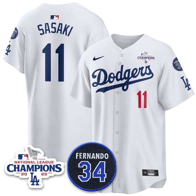 Los Angeles Dodgers 2025 NL Champions Jersey white #11 Roki Sasaki