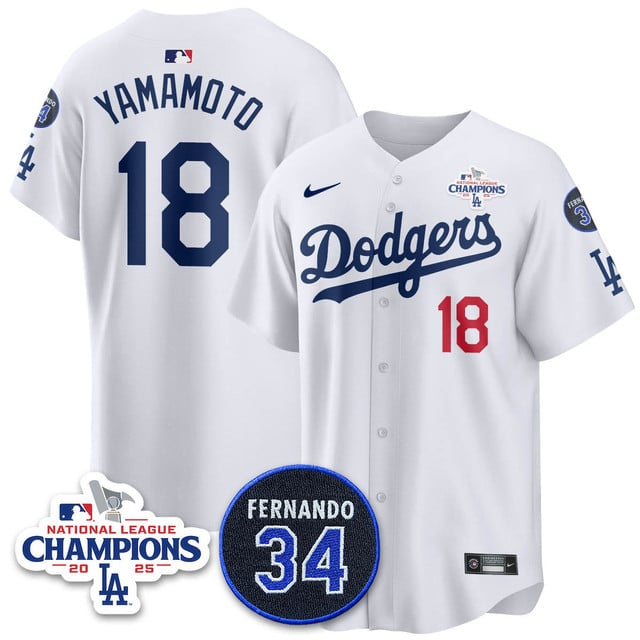 Los Angeles Dodgers 2025 NL Champions Jersey white #18 Yoshinobu Yamamoto
