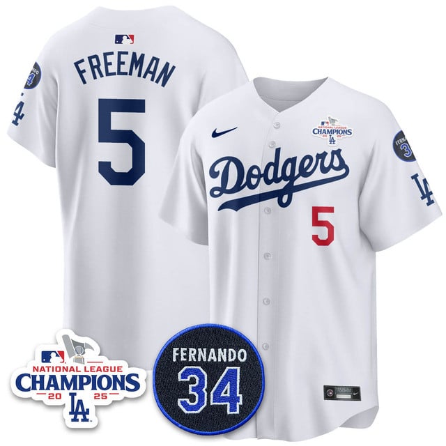 Los Angeles Dodgers 2025 NL Champions Jersey white #5 Freddie Freeman