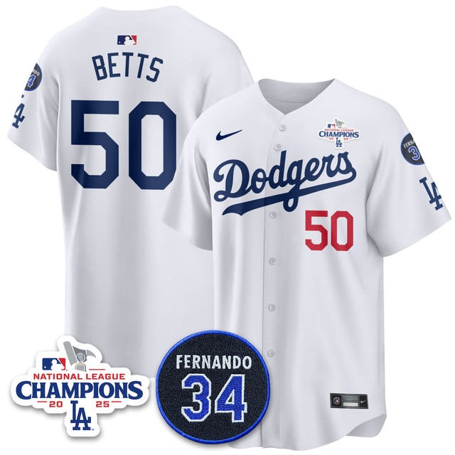 Los Angeles Dodgers 2025 NL Champions Jersey white #50 Mookie Betts