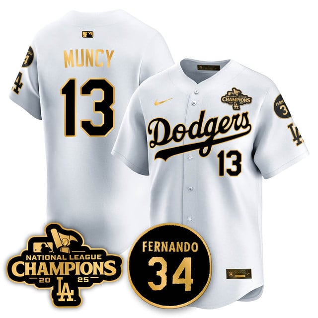 Los Angeles Dodgers 2025 NL Champions Jersey white gold #13 Max Muncy