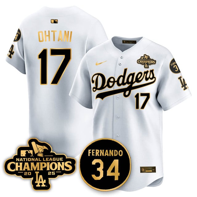 Los Angeles Dodgers 2025 NL Champions Jersey white gold #17 Shohei Ohtani