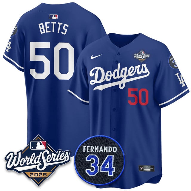 Los Angeles Dodgers 2025 National League Champions Jersey #50 Mookie Betts