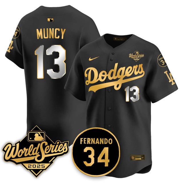 Los Angeles Dodgers 2025 National League Champions Jersey black gold #13 Max Muncy