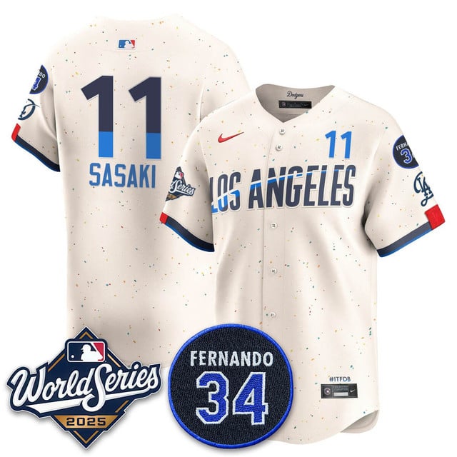 Los Angeles Dodgers 2025 National League Champions Jersey city connect #11 Roki Sasaki