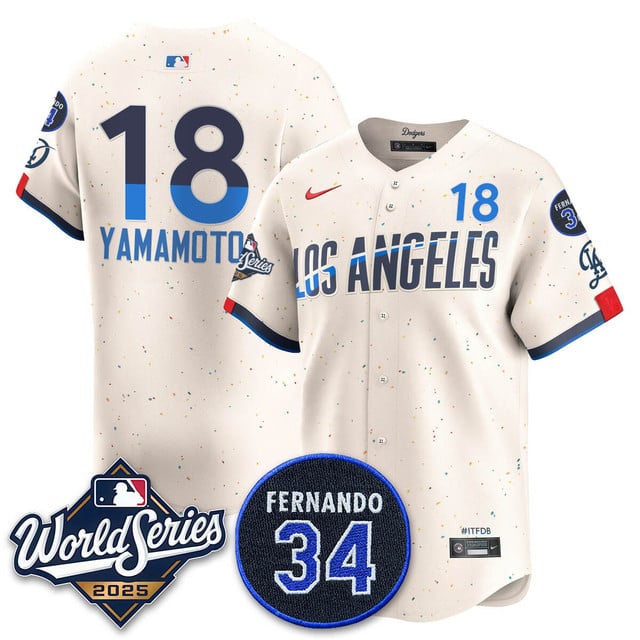 Los Angeles Dodgers 2025 National League Champions Jersey city connect #18 Yoshinobu Yamamoto