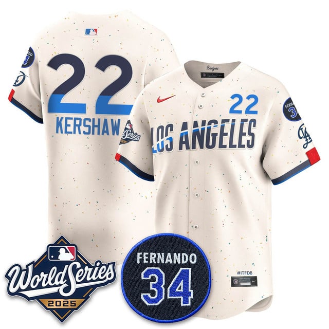 Los Angeles Dodgers 2025 National League Champions Jersey city connect #22 Clayton Kershaw
