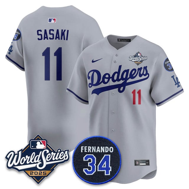 Los Angeles Dodgers 2025 National League Champions Jersey gray #11 Roki Sasaki