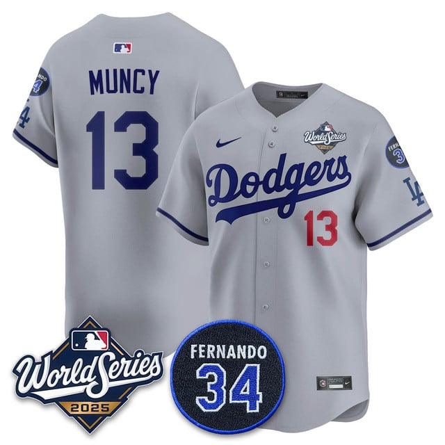 Los Angeles Dodgers 2025 National League Champions Jersey gray #13 Max Muncy