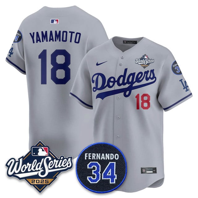 Los Angeles Dodgers 2025 National League Champions Jersey gray #18 Yoshinobu Yamamoto