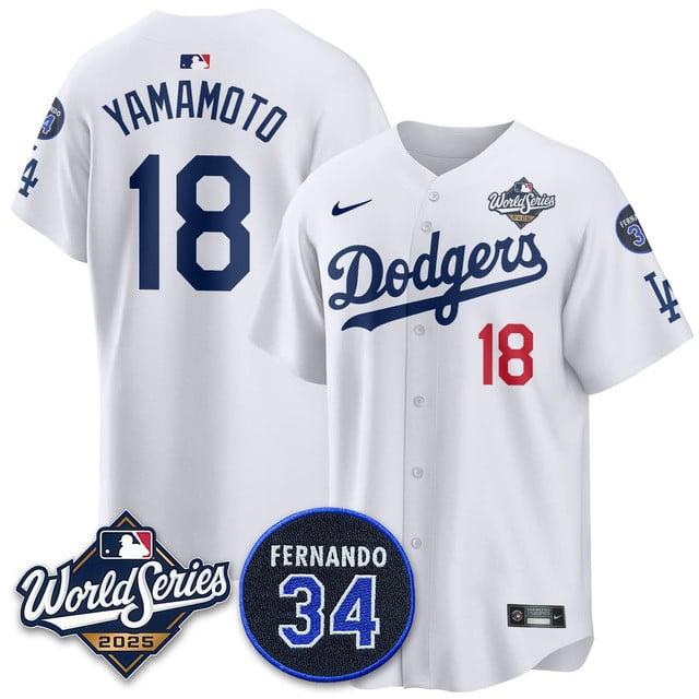 Los Angeles Dodgers 2025 National League Champions Jersey white #18 Yoshinobu Yamamoto