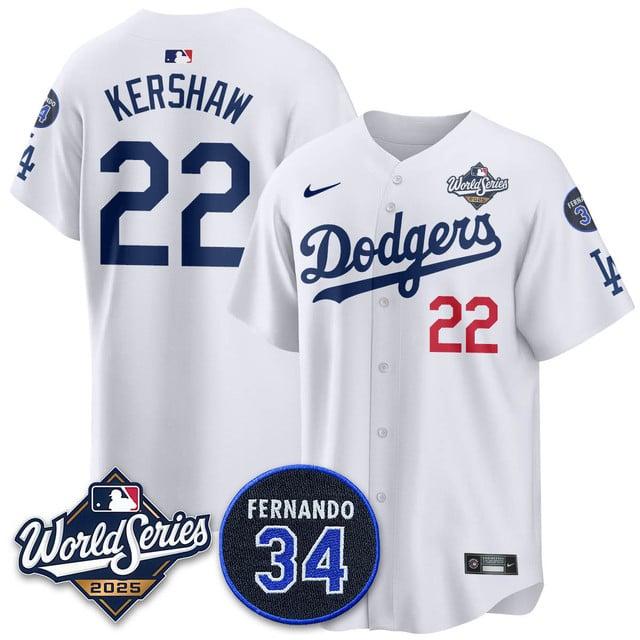 Los Angeles Dodgers 2025 National League Champions Jersey white #22 Clayton Kershaw