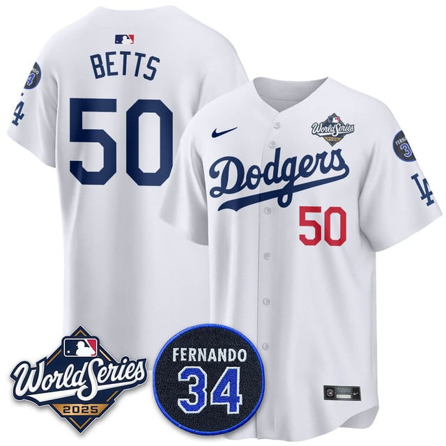 Los Angeles Dodgers 2025 National League Champions Jersey white #50 Mookie Betts
