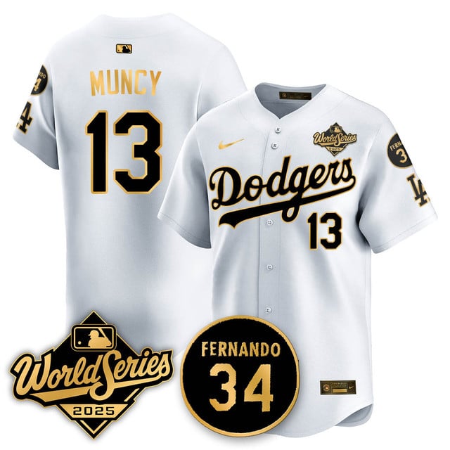 Los Angeles Dodgers 2025 National League Champions Jersey white gold #13 Max Muncy