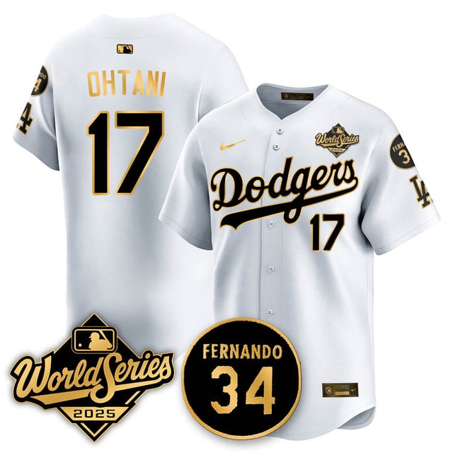 Los Angeles Dodgers 2025 National League Champions Jersey white gold #17 Shohei Ohtani