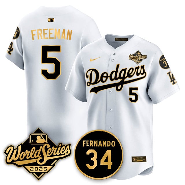 Los Angeles Dodgers 2025 National League Champions Jersey white gold #5 Freddie Freeman