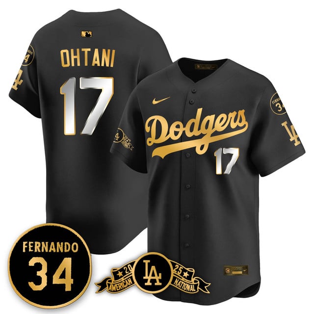 Los Angeles Dodgers 2025 National League Champions Jersey2 black gold #17 Shohei Ohtani