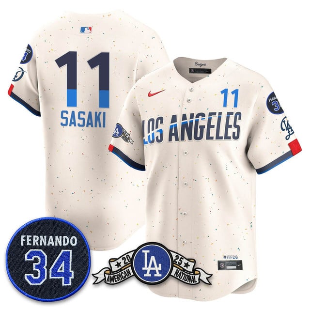 Los Angeles Dodgers 2025 National League Champions Jersey2 city connect #11 Roki Sasaki