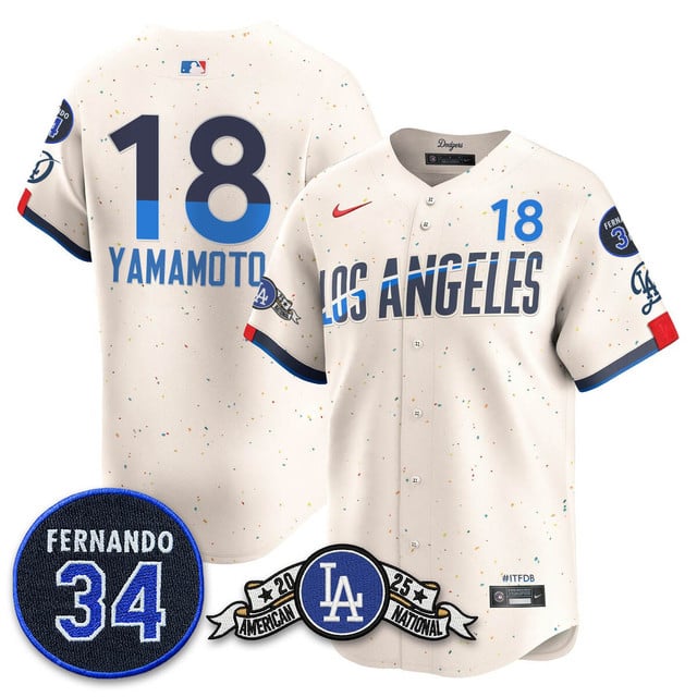 Los Angeles Dodgers 2025 National League Champions Jersey2 city connect #18 Yoshinobu Yamamoto