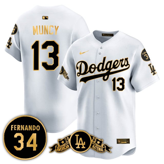 Los Angeles Dodgers 2025 National League Champions Jersey2 gold trim #13 Max Muncy