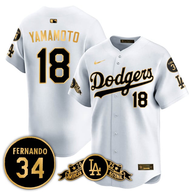 Los Angeles Dodgers 2025 National League Champions Jersey2 gold trim #18 Yoshinobu Yamamoto