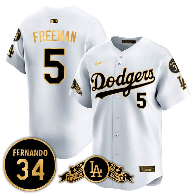 Los Angeles Dodgers 2025 National League Champions Jersey2 gold trim #5 Freddie Freeman