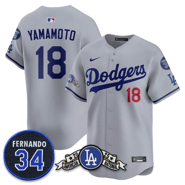 Los Angeles Dodgers 2025 National League Champions Jersey2 gray #18 Yoshinobu Yamamoto
