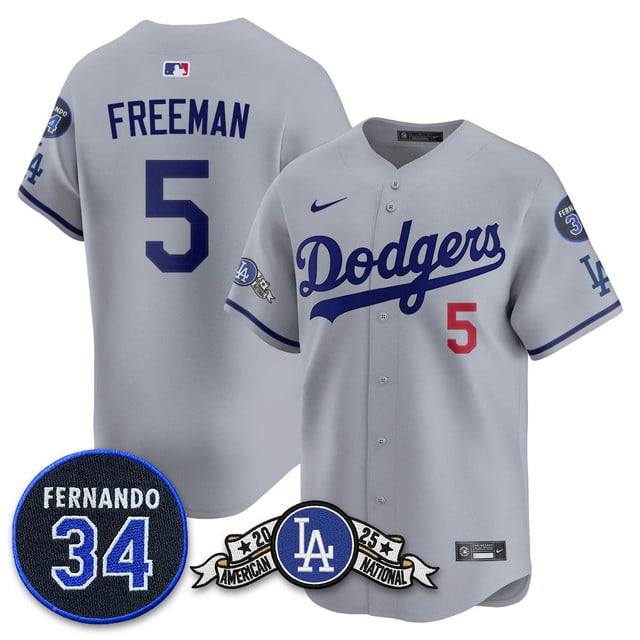 Los Angeles Dodgers 2025 National League Champions Jersey2 gray #5 Freddie Freeman