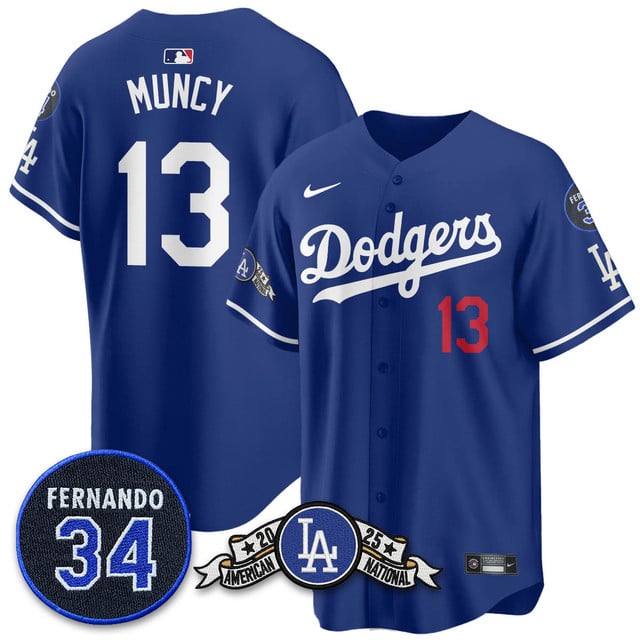 Los Angeles Dodgers 2025 National League Champions Jersey2 royal #13 Max Muncy