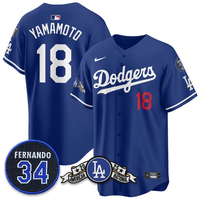 Los Angeles Dodgers 2025 National League Champions Jersey2 royal #18 Yoshinobu Yamamoto