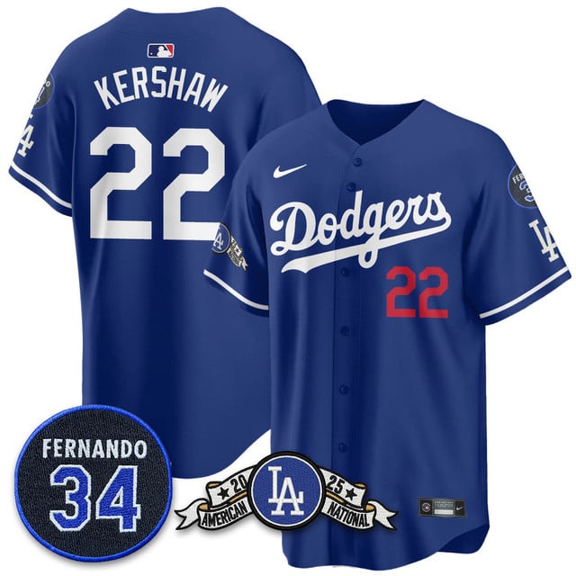 Los Angeles Dodgers 2025 National League Champions Jersey2 royal #22 Clayton Kershaw