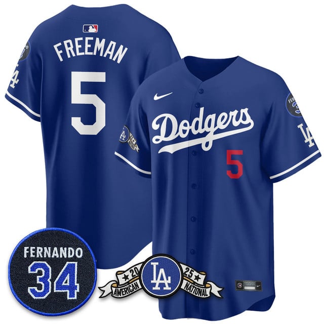 Los Angeles Dodgers 2025 National League Champions Jersey2 royal #5 Freddie Freeman