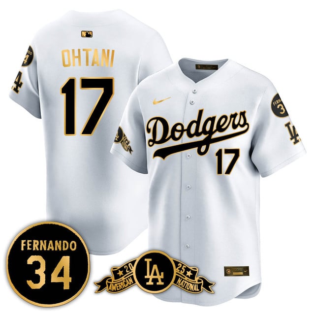 Los Angeles Dodgers 2025 National League Champions Jersey2 white gold  #17 Shohei Ohtani