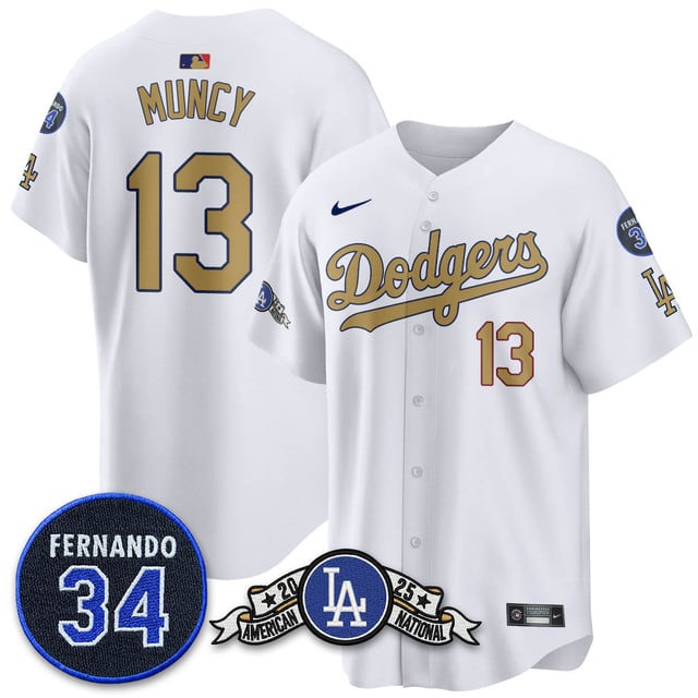 Los Angeles Dodgers 2025 National League Champions Jersey2 white gold #13 Max Muncy