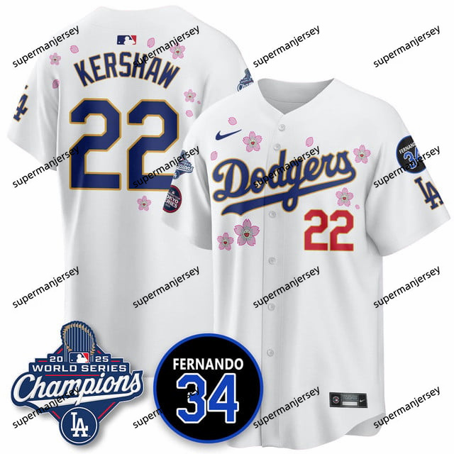Los Angeles Dodgers 2025 World Series Champions   Jersey - All Stitched 22  Clayton Kershaw
