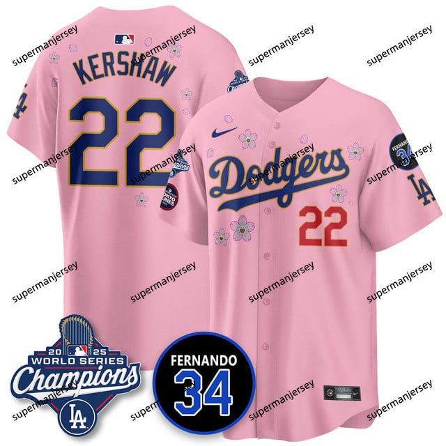 Los Angeles Dodgers 2025 World Series Champions   Jersey - All Stitched 22-Clayton Kershaw