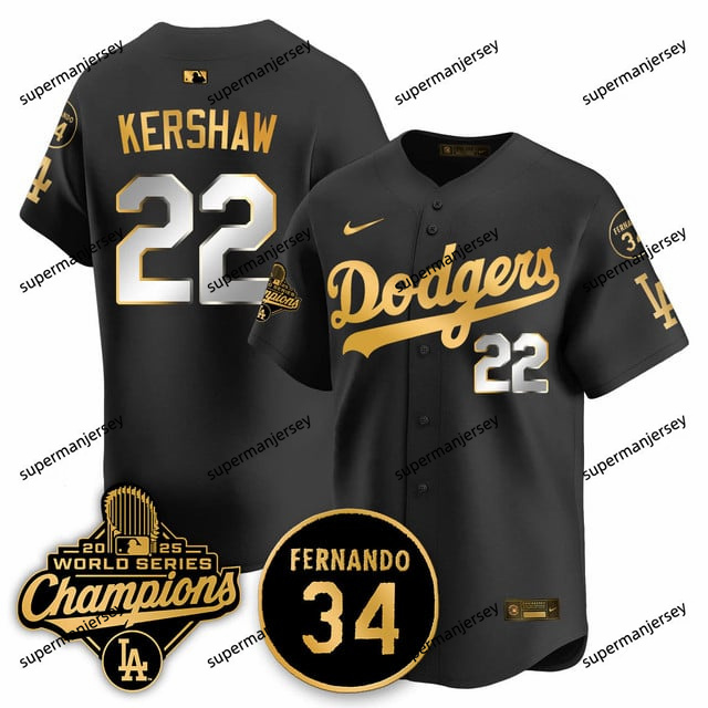 Los Angeles Dodgers 2025 World Series Champions   Jersey - All Stitched Clayton  Kershaw   22