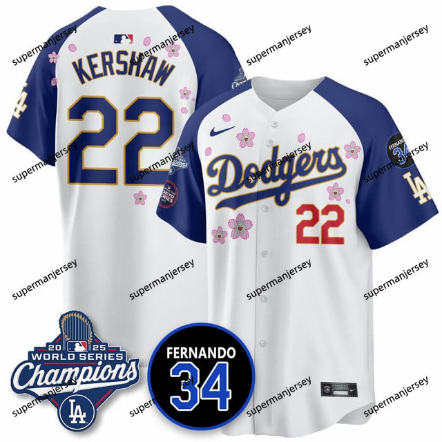 Los Angeles Dodgers 2025 World Series Champions   Jersey - All Stitched Clayton Kershaw        22