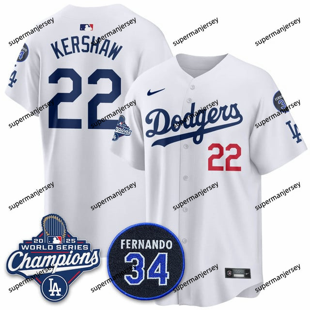 Los Angeles Dodgers 2025 World Series Champions   Jersey - All Stitched Clayton Kershaw   22