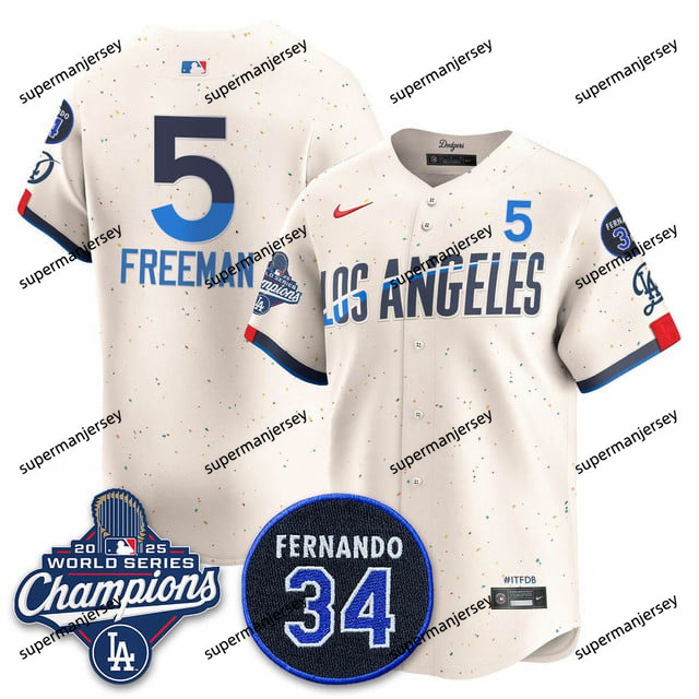 Los Angeles Dodgers 2025 World Series Champions   Jersey - All Stitched Freddie Freeman   -5