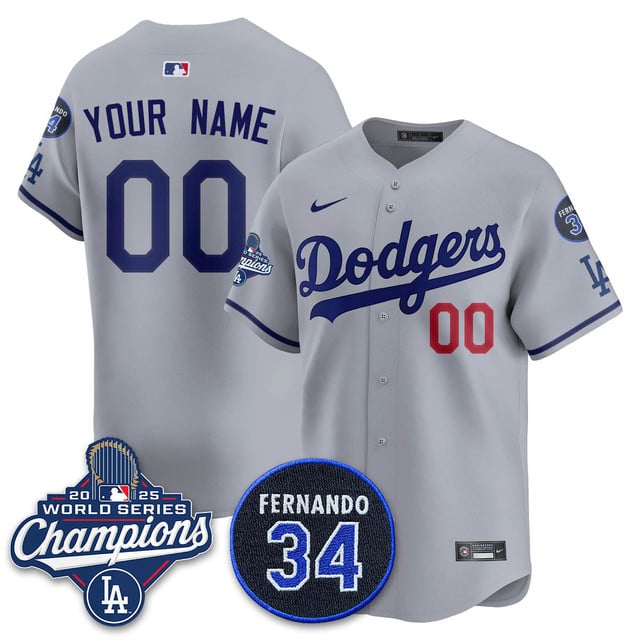 Los Angeles Dodgers 2025 World Series Champions Custom Jersey gray