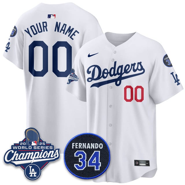 Los Angeles Dodgers 2025 World Series Champions Custom Jersey white